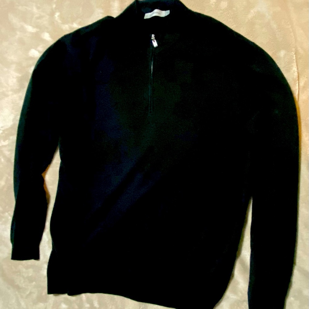 Ermenegildo Zegna men’s cashmere sweater, black quarter zip long sleeve xl